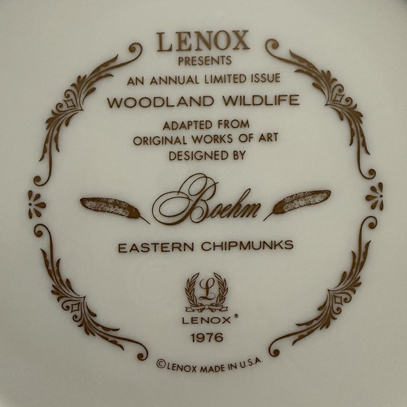 Vintage Lenox Plate Boehm WOODLAND WILDLIFE Easter Chipmunks  24k Gold trim '76 - Picture 8 of 10